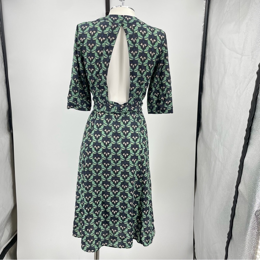 Ethereal by paper crane sz S Wrap Dress Open back Blue‎ green Floral Geometric